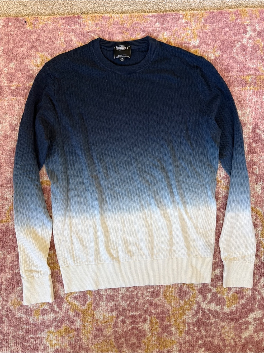 Todd Snyder Navy to Cream Ombre Crewneck Sweater